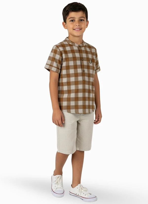 Guloseima - Bata Infantil em Algodão Xadrez Laranja 2