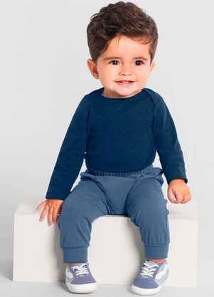 Brandili Baby - Body Bebê Unissex em Ribana  Baby Azul - BRANDILI BABY