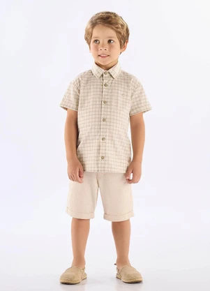 Up Baby - Camisa Algodão Linho Xadrez Bege - UP BABY