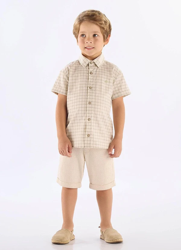 Up Baby - Camisa Algodão Linho Xadrez Bege 2