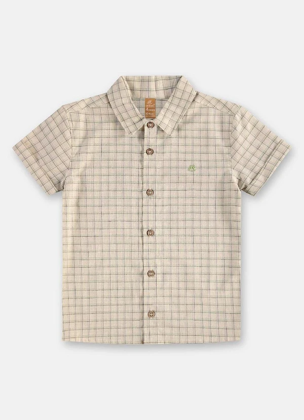 Up Baby - Camisa Algodão Linho Xadrez Bege 3