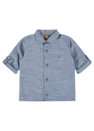 Up Baby - Camisa Bebê Menino em Tecido Voil Azul - UP BABY