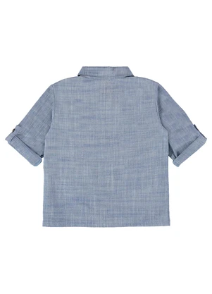 Up Baby - Camisa Bebê Menino em Tecido Voil Azul - UP BABY