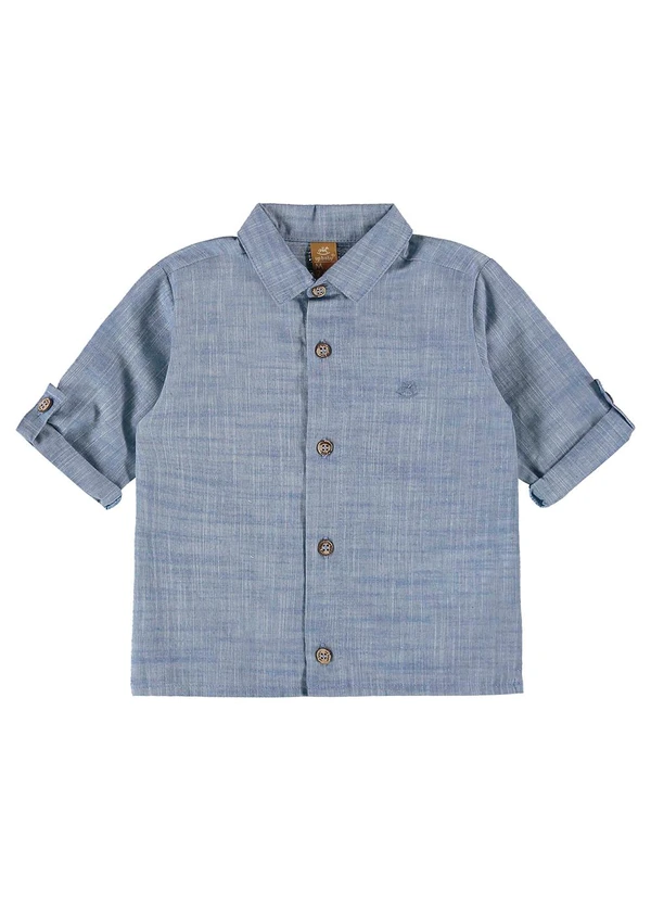 Up Baby - Camisa Bebê Menino em Tecido Voil Azul