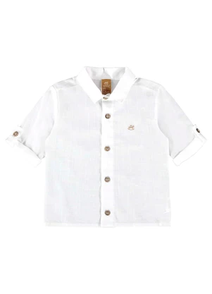 Up Baby - Camisa Bebê Menino em Tecido Voil Branco - UP BABY