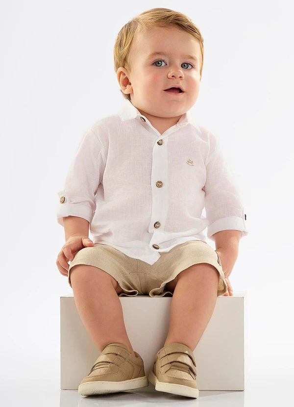 Up Baby - Camisa Bebê Menino em Tecido Voil Branco