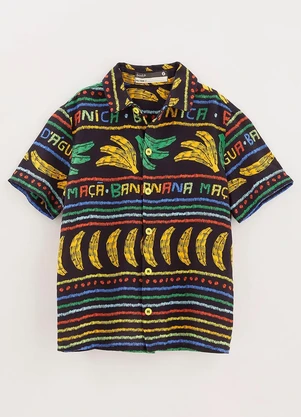 Bento - Camisa de Viscose com Botões Bananal Preta - BENTO