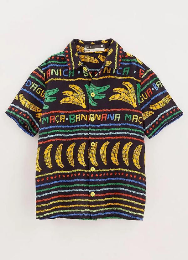 Bento - Camisa de Viscose com Botões Bananal Preta 1