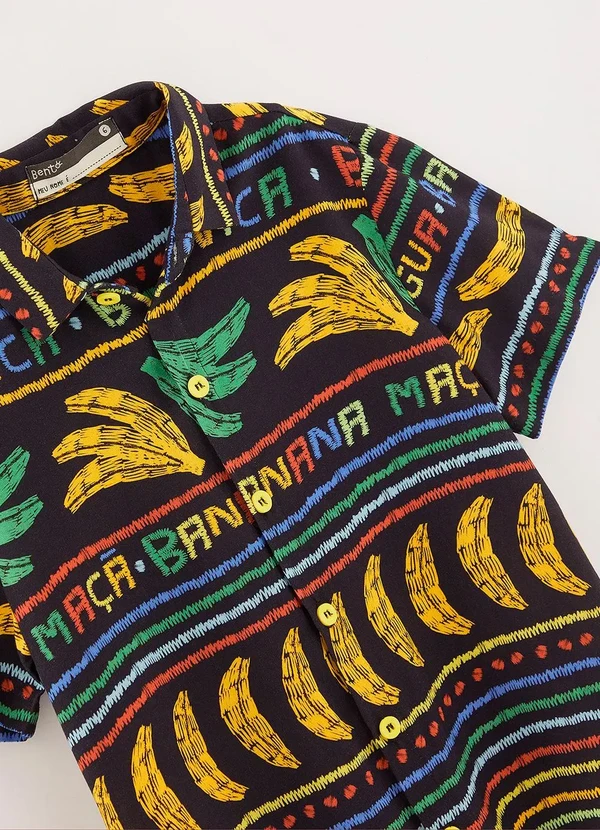Bento - Camisa de Viscose com Botões Bananal Preta 2