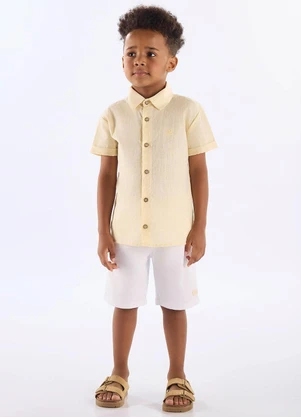 Up Baby - Camisa em Algodão Voil para Menino Amarelo - UP BABY