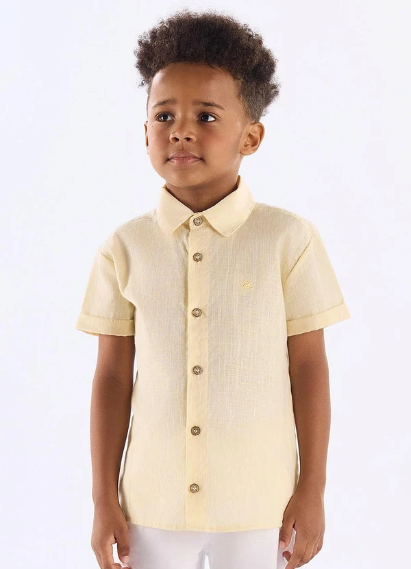Up Baby - Camisa em Algodão Voil para Menino Amarelo