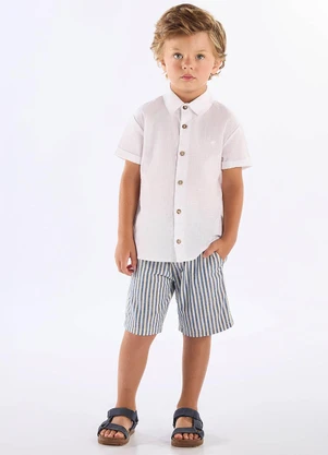 Up Baby - Camisa em Algodão Voil para Menino Branco - UP BABY