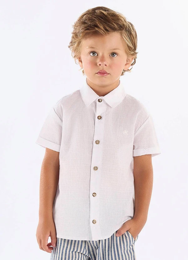 Up Baby - Camisa em Algodão Voil para Menino Up Baby Branco