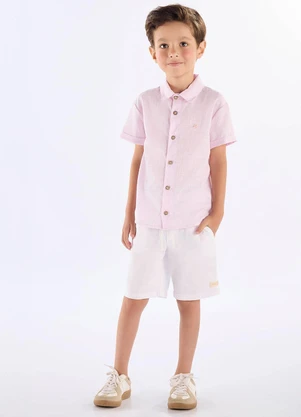 Up Baby - Camisa em Algodão Voil para Menino Rosa - UP BABY