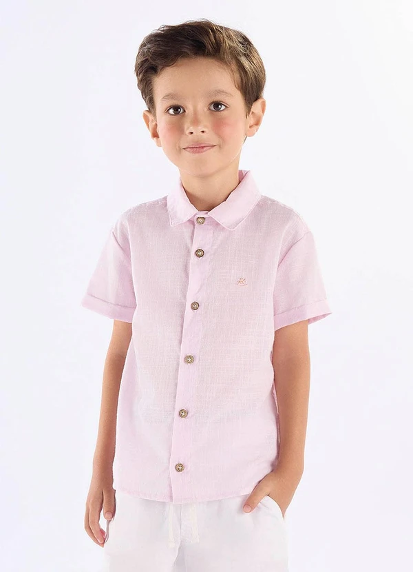 Up Baby - Camisa em Algodão Voil para Menino Up Baby Rosa