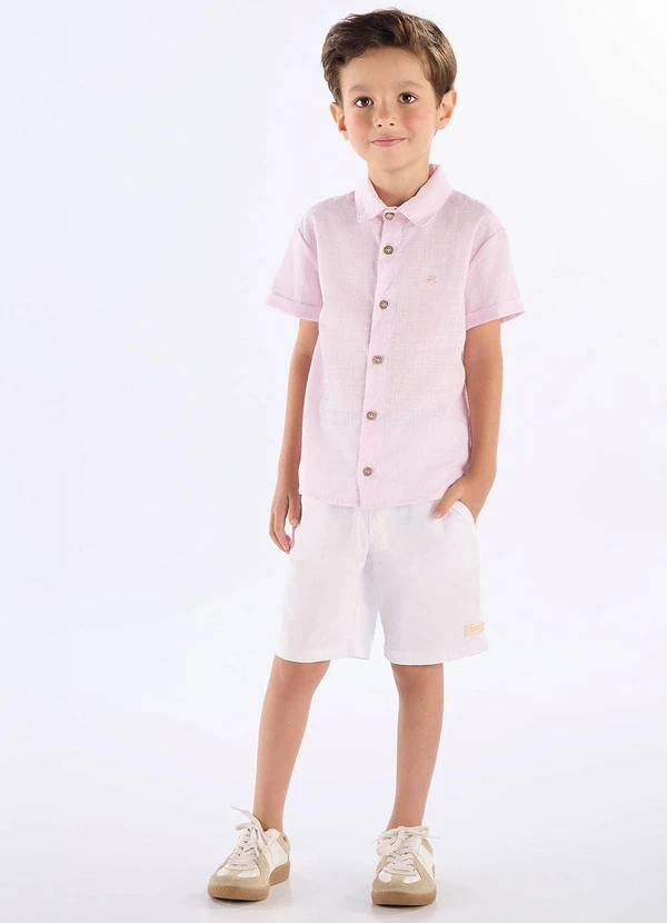 Up Baby - Camisa em Algodão Voil para Menino Rosa 2