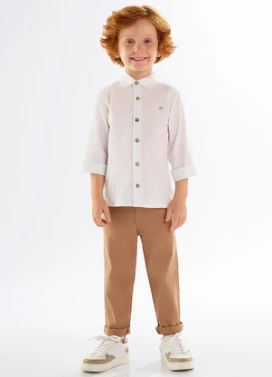 Up Baby - Camisa Infantil em Algodão e Linho Branco - UP BABY