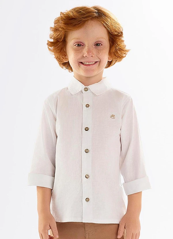 Up Baby - Camisa Infantil em Algodão e Linho Branco