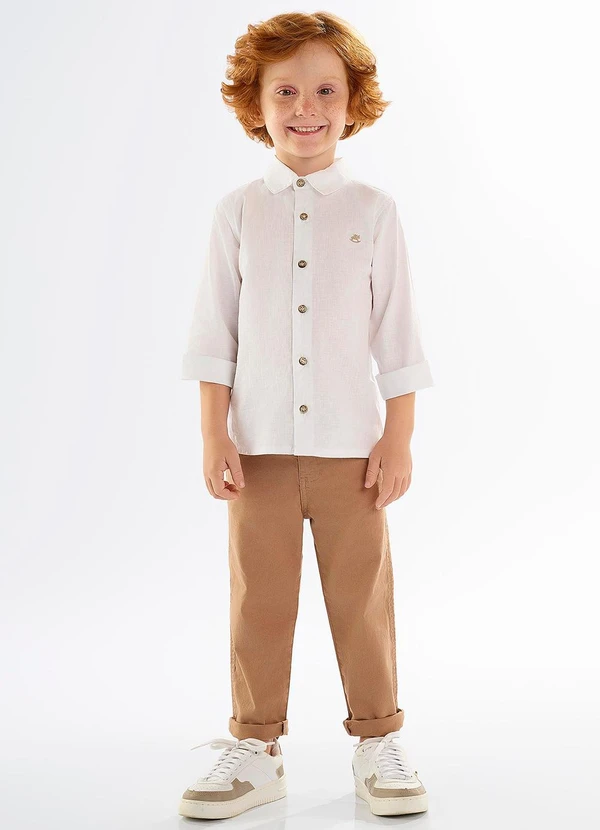Up Baby - Camisa Infantil em Algodão e Linho Branco 2