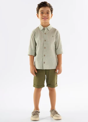 Up Baby - Camisa Infantil em Algodão e Linho Verde - UP BABY