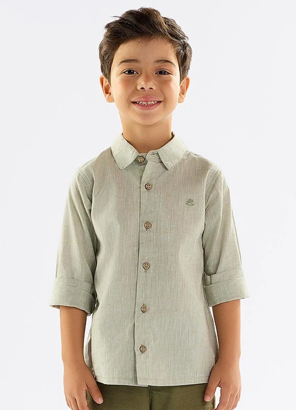 Up Baby - Camisa Infantil em Algodão e Linho Verde