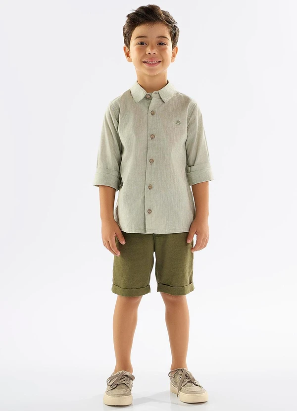 Up Baby - Camisa Infantil em Algodão e Linho Verde 2