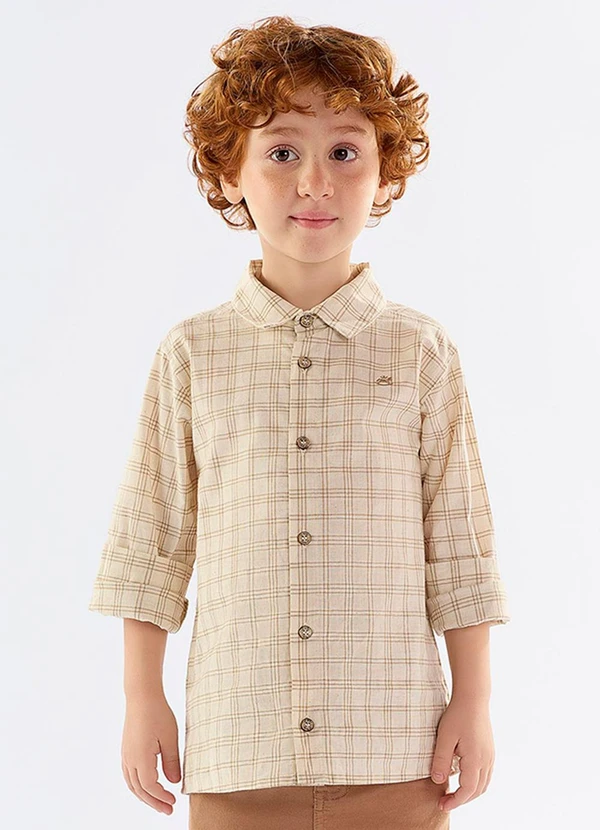 Up Baby - Camisa Infantil em Linho e Algodão Bege