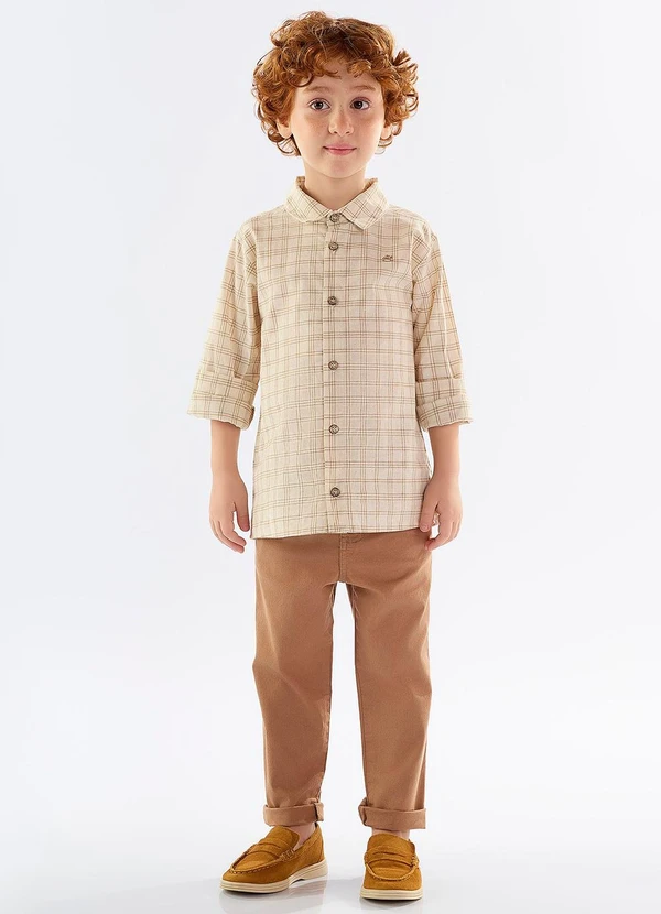 Up Baby - Camisa Infantil em Linho e Algodão Bege 2