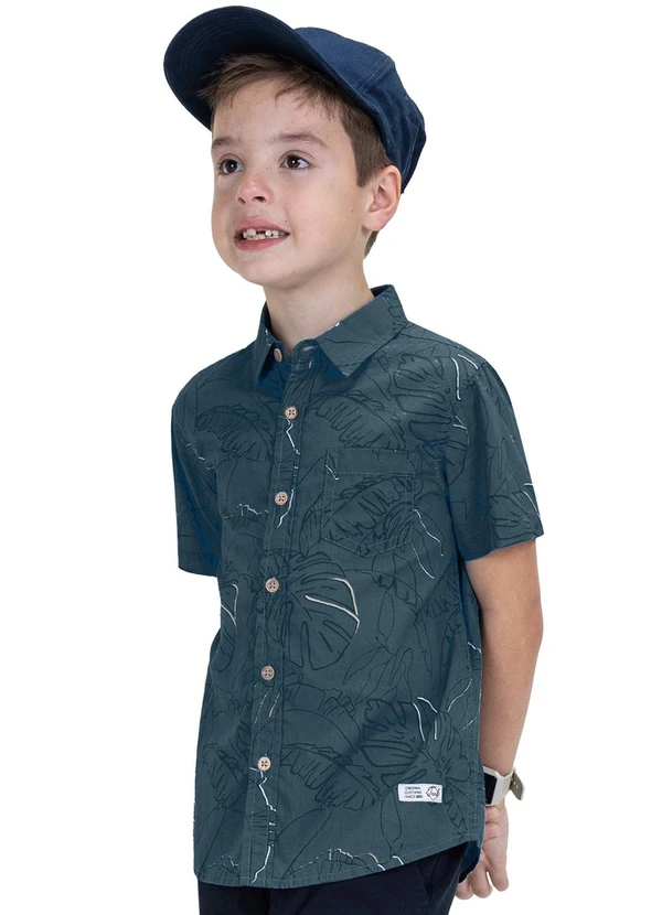 Trick Nick - Camisa Infantil Estampada em Popeline Azul