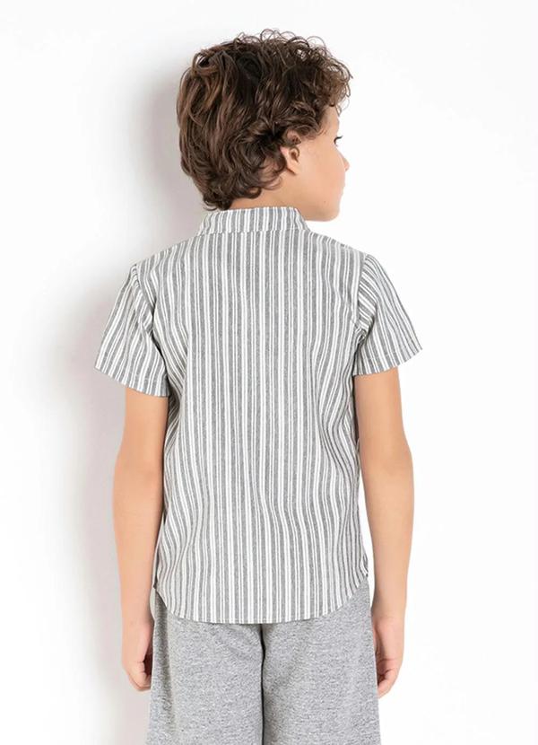 Outlet - Camisa Infantil Listras Cinza com Bolso 2