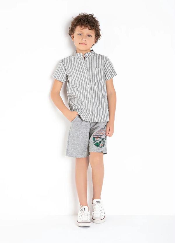 Outlet - Camisa Infantil Listras Cinza com Bolso 3