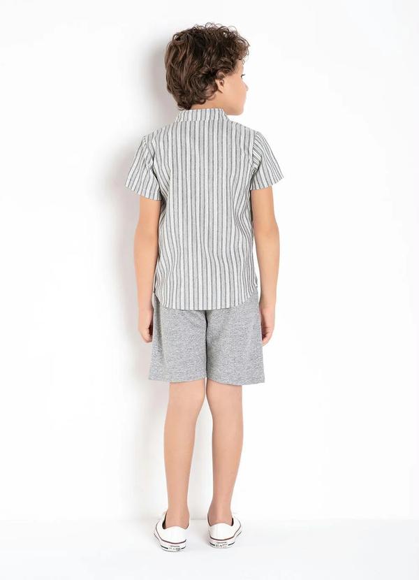 Outlet - Camisa Infantil Listras Cinza com Bolso 4