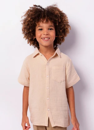 Torra - Camisa Infantil Manga Curta Texturizado Bege - TORRA
