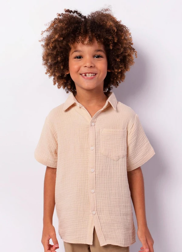 Torra - Camisa Infantil Manga Curta Texturizado Bege