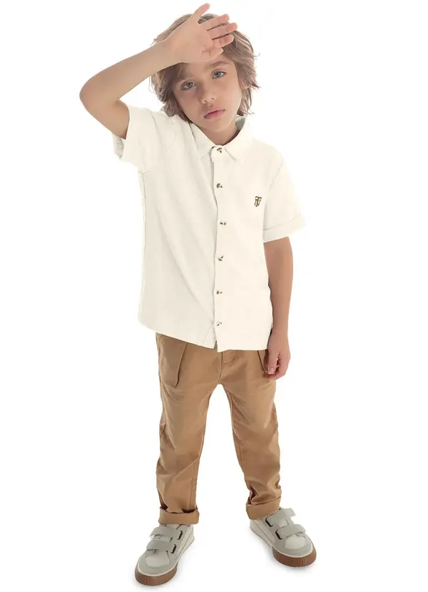 Trick Nick - Camisa Infantil Menino com Botões Bege 3