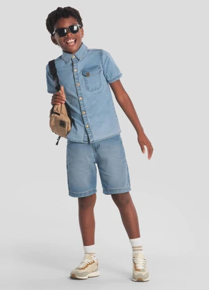 Brandili - Camisa Infantil Menino em Jeans Azul - BRANDILI