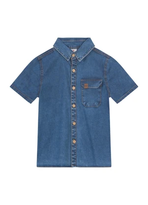 Brandili - Camisa Infantil Menino em Jeans Azul - BRANDILI
