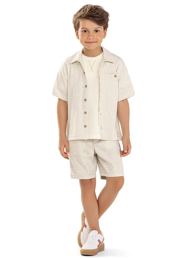 Colorittá - Camisa Infantil Menino Malha Linho Bege