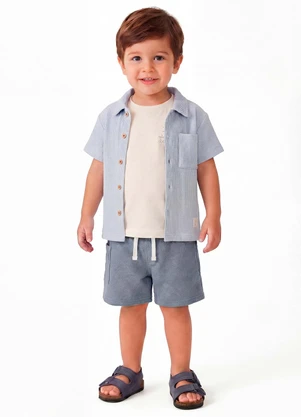 Colorittá - Camisa Infantil Menino Tricô Texturizada Azul - COLORITTÁ