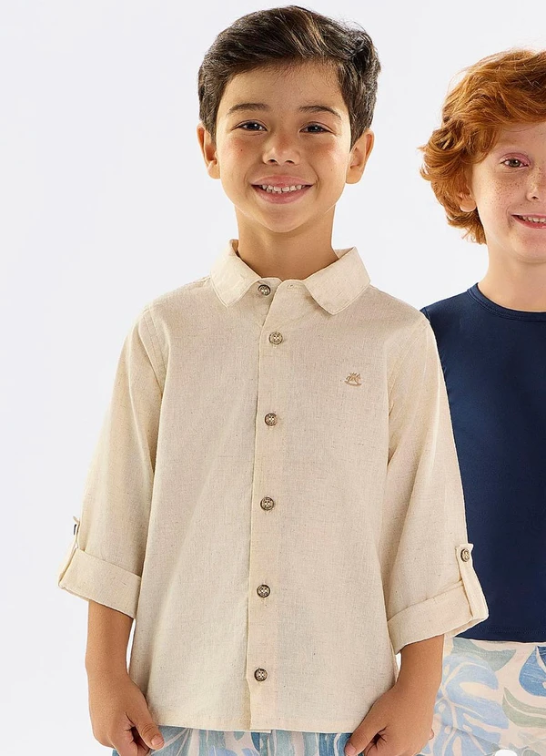 Up Baby - Camisa Infantil para Menino Bege