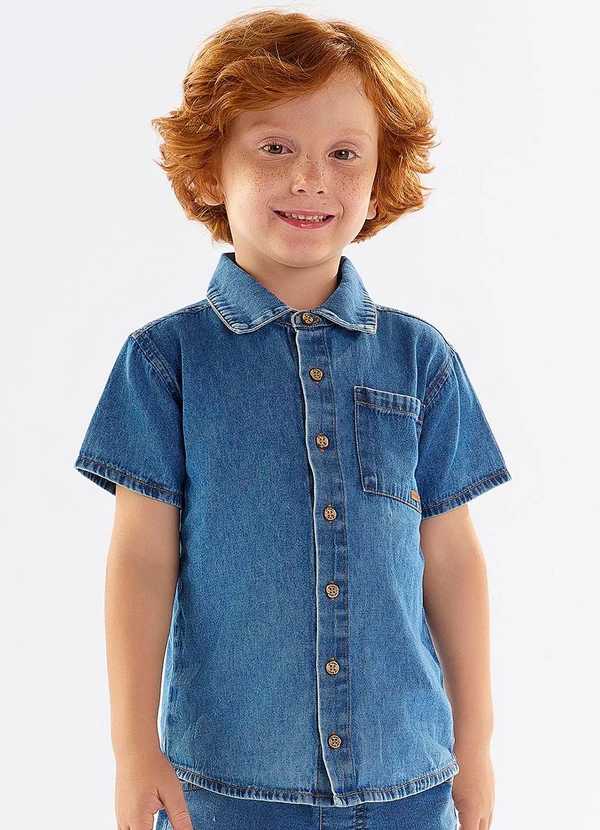 Up Baby Camisa Infantil para Menino em Jeans Azul