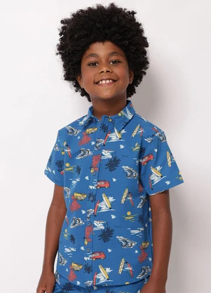 Torra - Camisa Infantil Texturizada Estampada Azul - TORRA