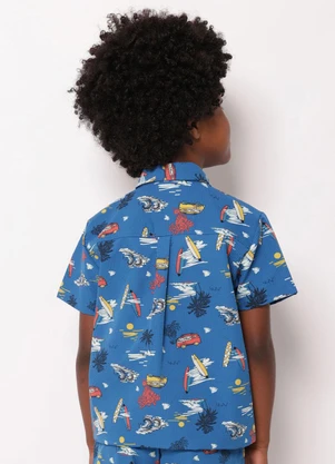 Torra - Camisa Infantil Texturizada Estampada Azul - TORRA