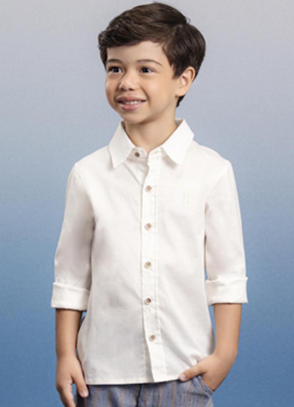 Ioluig - Camisa Infantil Tricoline Manga Longa Bege