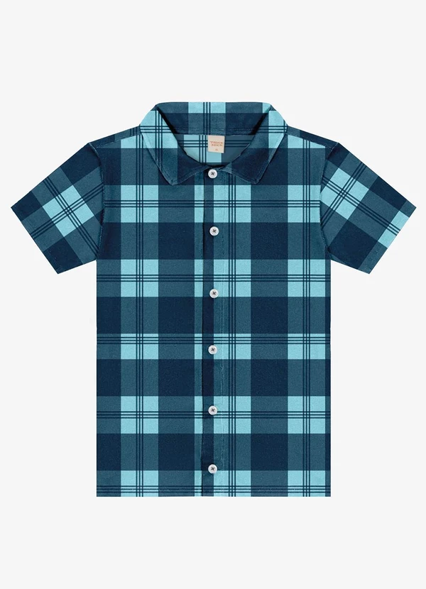 Trick Nick - Camisa Infantil Xadrez Manga Curta Azul