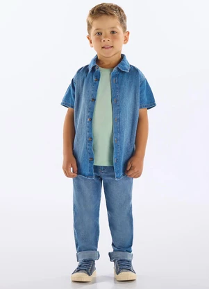 Up Baby - Camisa Jeans Manga Curta Infantil Azul - UP BABY