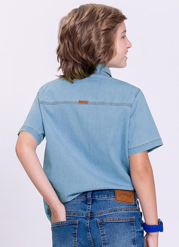 Alakazoo - Camisa Jeans Menino com Manga Curta Azul 2
