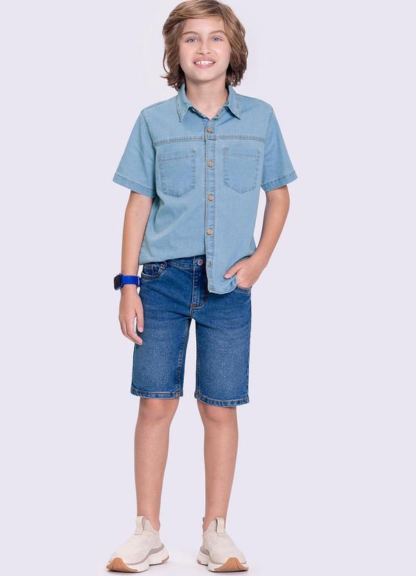 Alakazoo - Camisa Jeans Menino com Manga Curta Azul 3