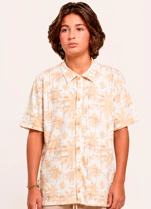 Vida Costeira - Camisa Juvenil Masculina Estampada de Coqueiros Co - VIDA COSTEIRA