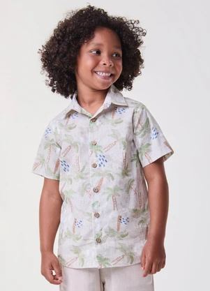 Bimbi - Camisa Manga Curta Bege Tropical Bege - BIMBI